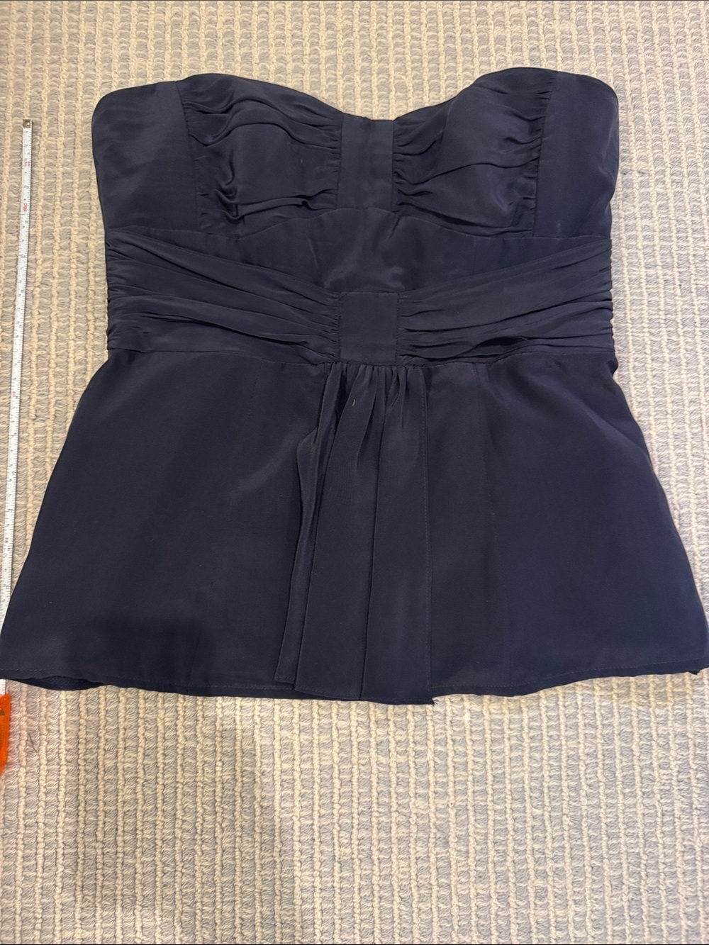 Nanette Lepore Sweatheart Strapless Navy Pleated Peplum Top